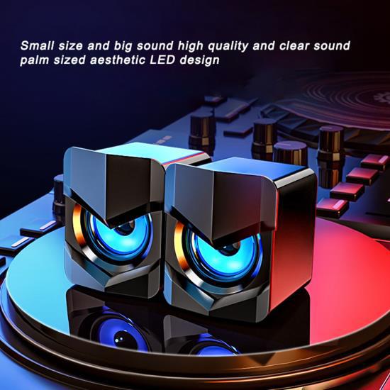 Desktop Speaker USB Powered Heavy Subwoofer Desktop Mini LED Speaker for PalyStation4 Home Computer LaptopBlack