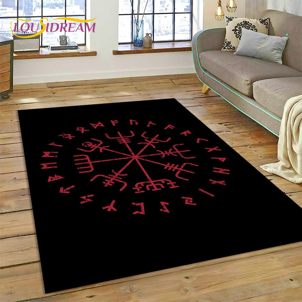 Viking Odin Valhalla Nordic Mythology Symbols Carpet Rug for Home Living Room Bedroom Sofa Doormat Decor,kids Non-slip Floor Mat