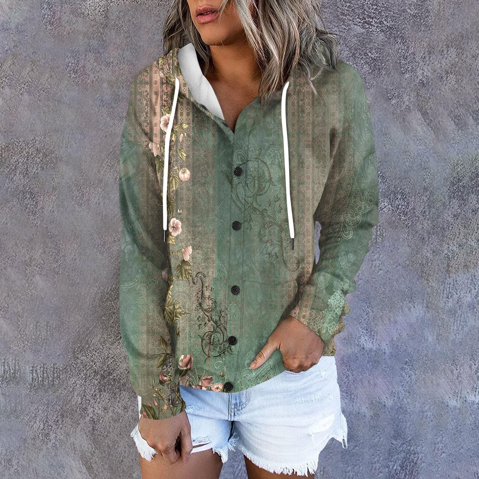 

Жіноча толстовка з принтом, вільна спортивна куртка з довгими рукавами та капюшоном M армія зелений колір