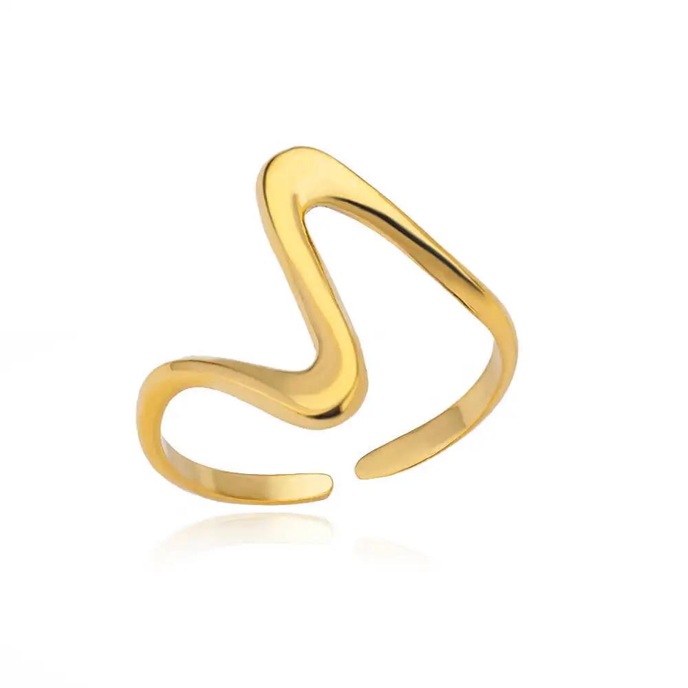 Vintage Stainless Steel Geometric Wave Rings for Women Gold Color Adjustable Rock Ring Aesthetic Wedding Trend Jewelry Gift