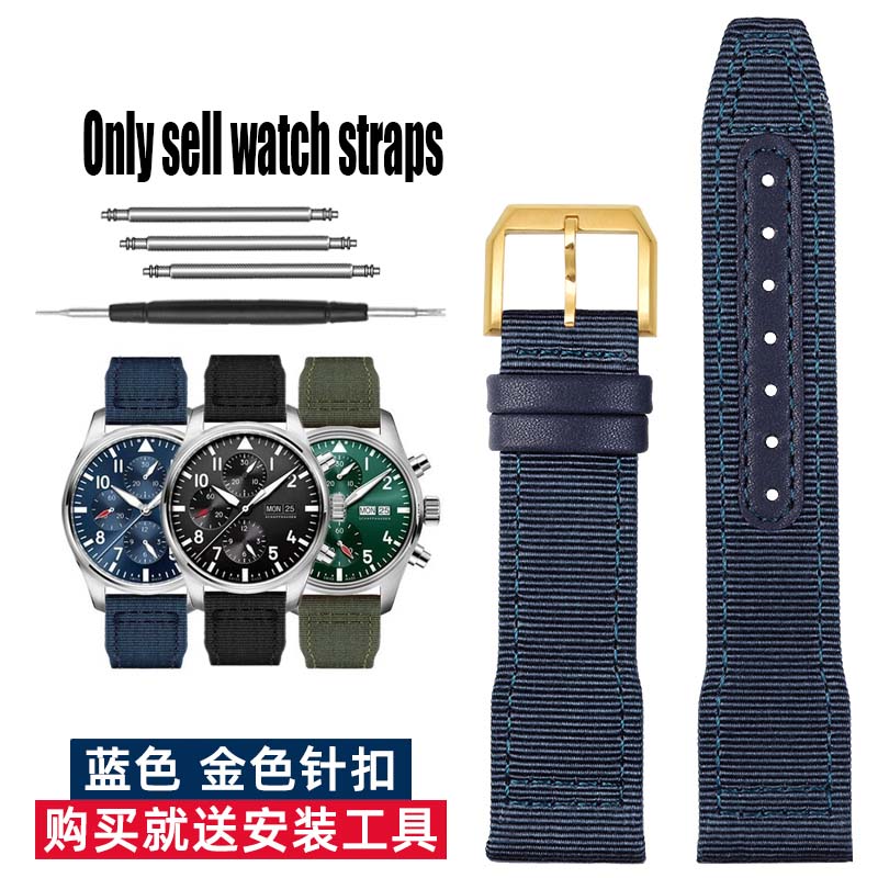 20 21 22mm Braccialetto Blu Verde di Alta Qualità per Orologio IWC Cinturino in Nylon e Vera Pelle Big Pilot Little Prince Mark 18