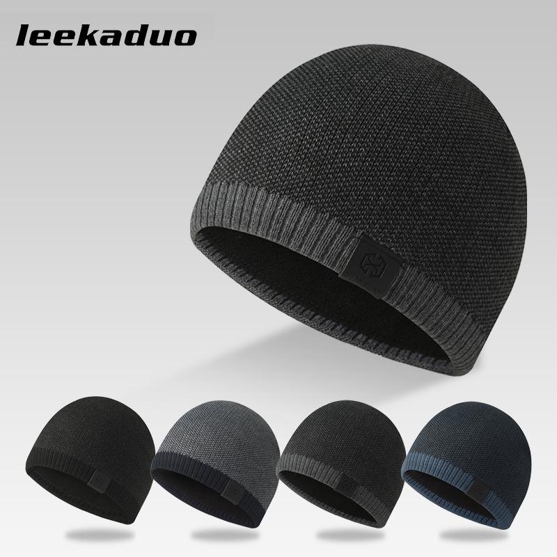 New Knitted Hat Men's Dome Pullover Autumn and Winter Warm Hat, Fashion Casual Leather Label Wool Hat