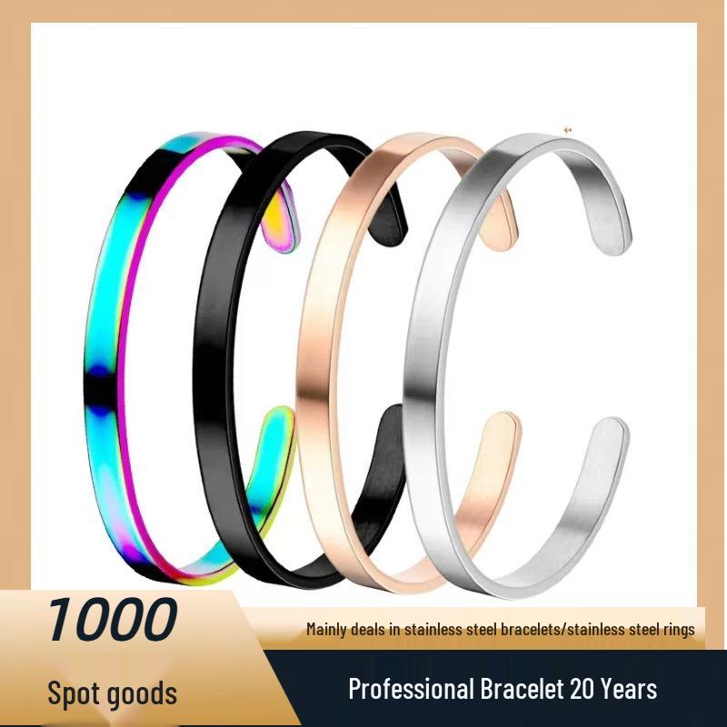 Women's Adjustable C-Shaped Titanium Steel Bracelet - 6mm Wide, Stainless Steel, Colorfast Jewelry