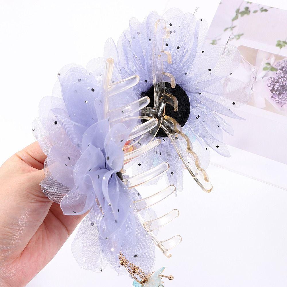 Tassel Shark Clip Peony Flower Hair Clip Temperament Flower Hairgrips  Women