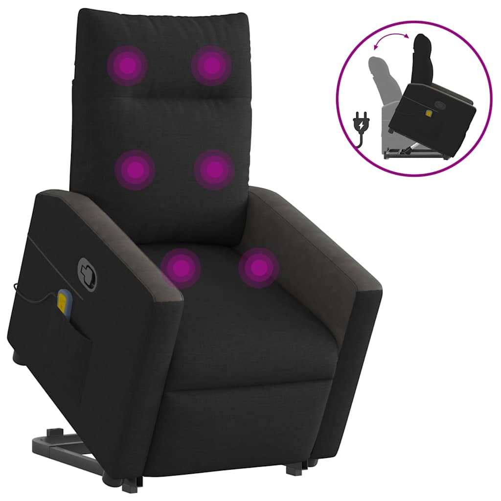 Lift-Up Massage Chair, Reclining, Black, Fabric Upholstered