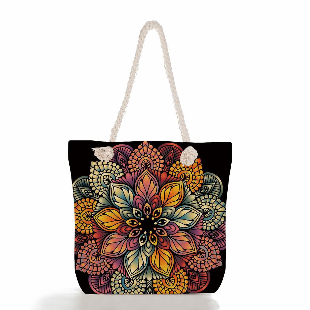 Multifunctional Mandala Printed Thick Rope Shoulder Beach Bag Casual large capacity handbag 7618