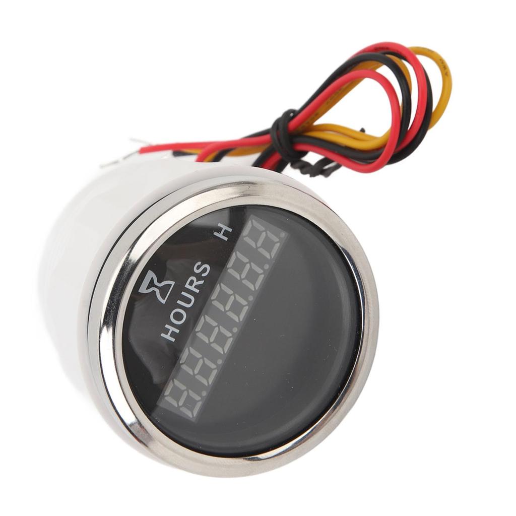 Digital Hour Meter Gauge, Boat Engine Hour Meter Precision RV (Black Dial Silver Bezel)