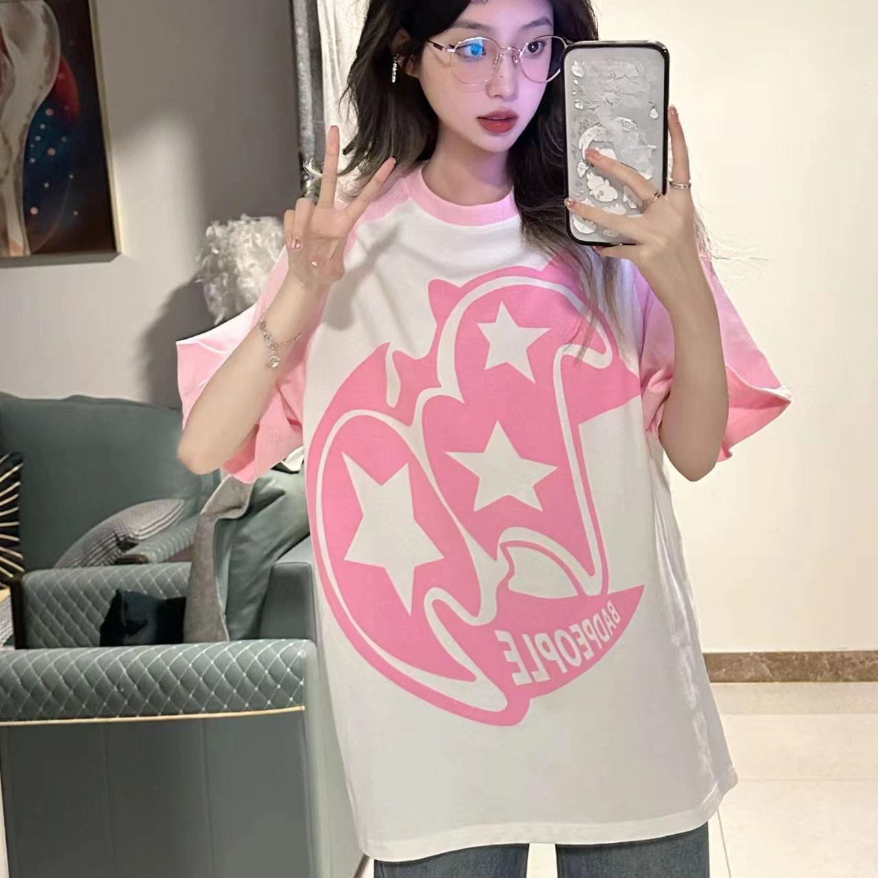 

2024 летняя футболка с короткими рукавами и цветными блоками для женщин, винтажная футболка с буквенным принтом в стиле хип-хоп, топ в стиле Харадзюку, женские футболки с рисунком большого размера M