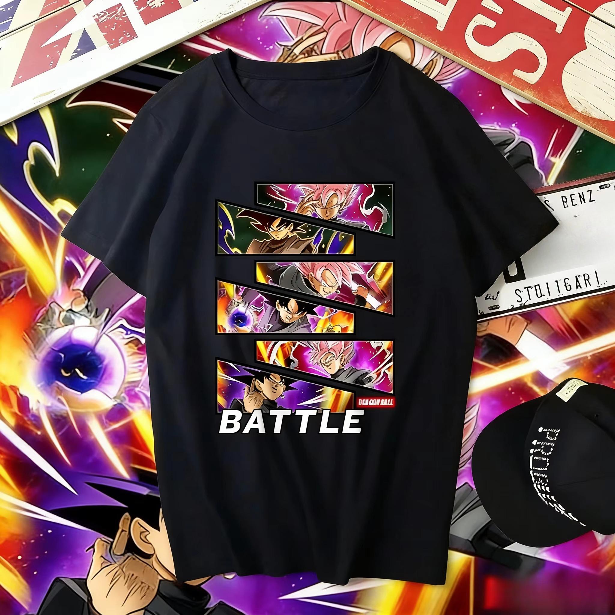 

2026 Summer Dragon Ball Retro High-Quality Cotton T-Shirt Goku Black Vs Goku Battle Panel Unisex for Unisex Women & Kids Ins 4XL