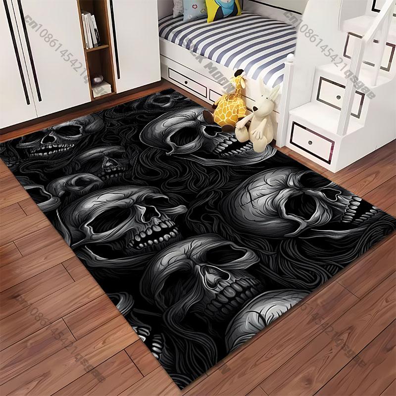 Dark Skulls and Swirling Patterns Carpet Yoga Living Room Room Decor Children's Crawling Mat Doormat Area Rug Games Mat