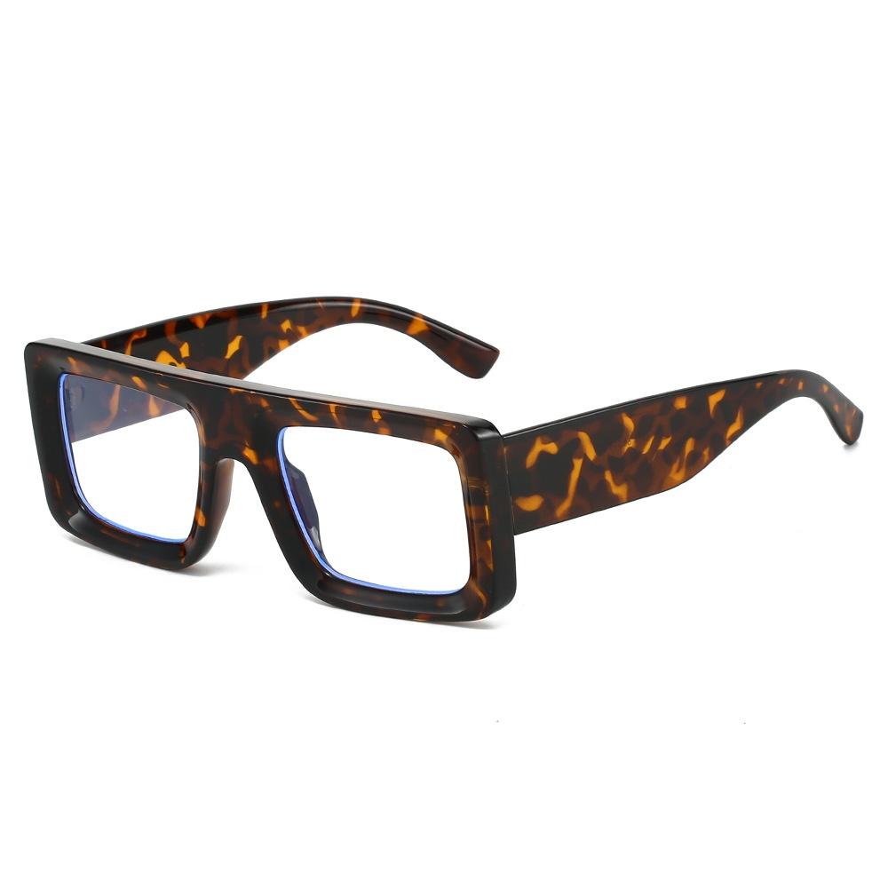 Ins New Square Thick Frame Anti Blue Light Glasses  Retro Leopard Print Anti Mobile Phone Computer Radiation Unisex Glasses