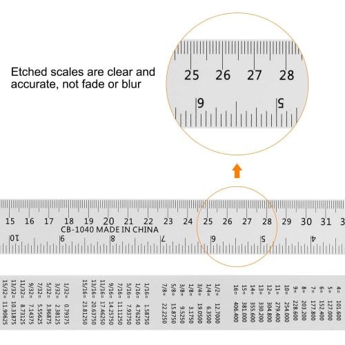 uxcell Steel Ruler, 40cm Metric English Ruler with Conversion Chart, Metal Small Ruler Set, Straight Edge and Millimeter Ruler Measuring Tool for Surv