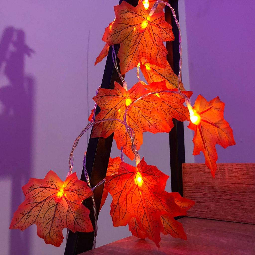 LED Pumpkin & Maple Leaf String Lights for Halloween and Thanksgiving Decor