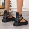 2026 Stivali Estivi Taglie Forti Stile Europeo e Americano Stivaletti Donna Tacco Basso Fibbia con Cinturino Scarpe a Suola Spessa