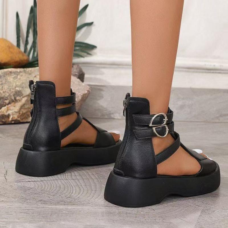 2026 Stivali Estivi Taglie Forti Stile Europeo e Americano Stivaletti Donna Tacco Basso Fibbia con Cinturino Scarpe a Suola Spessa