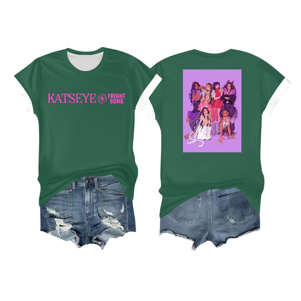 Women's Casual Printed T-shirt Round Neck Pullover Short Sleeve Top