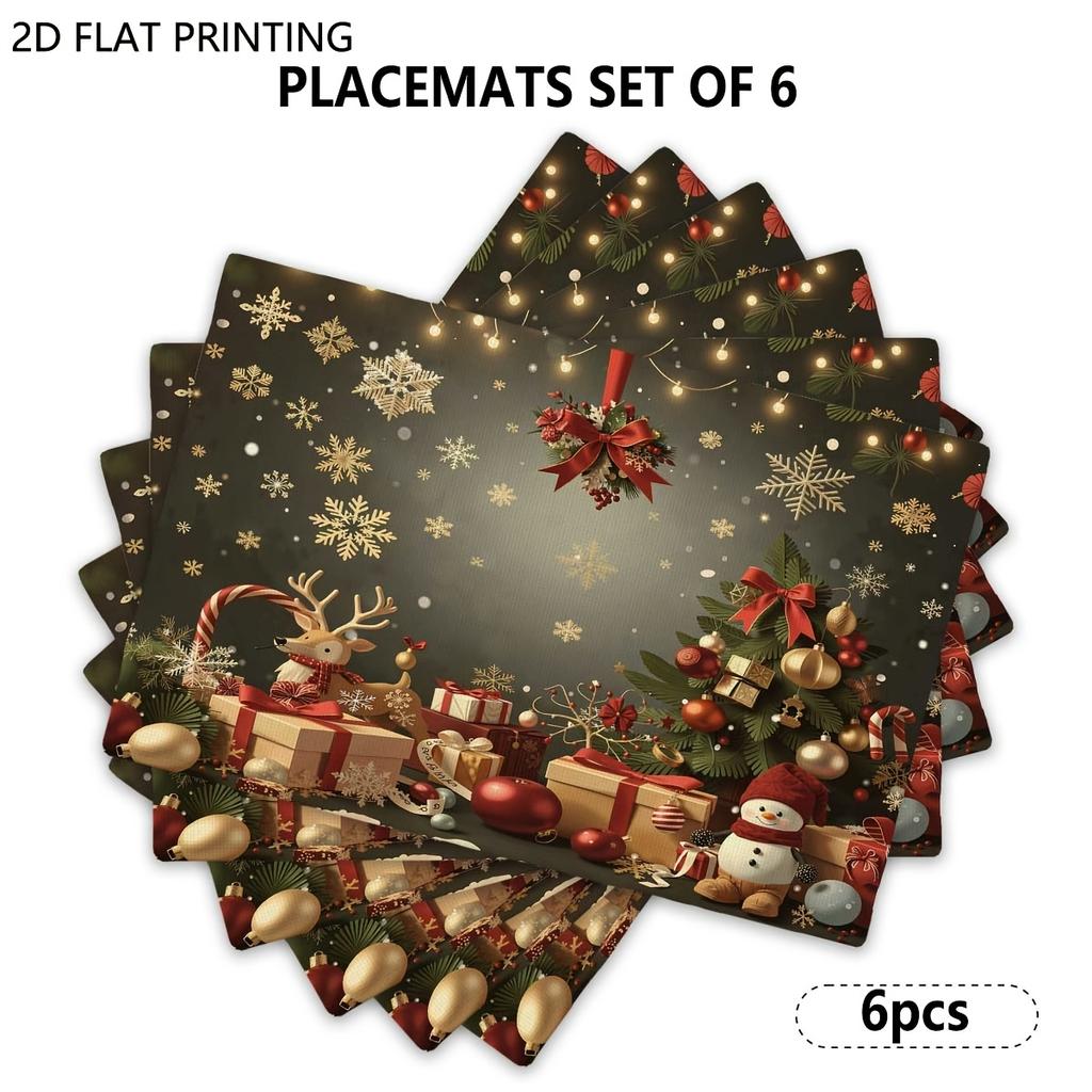 4pcs/6pcs, Christmas Placemats for Dining Table, Vintage Xmas Gifts Table Mats, Suitable for Restaurant Kitchen, Dinner Party And Other Atmospheres, D