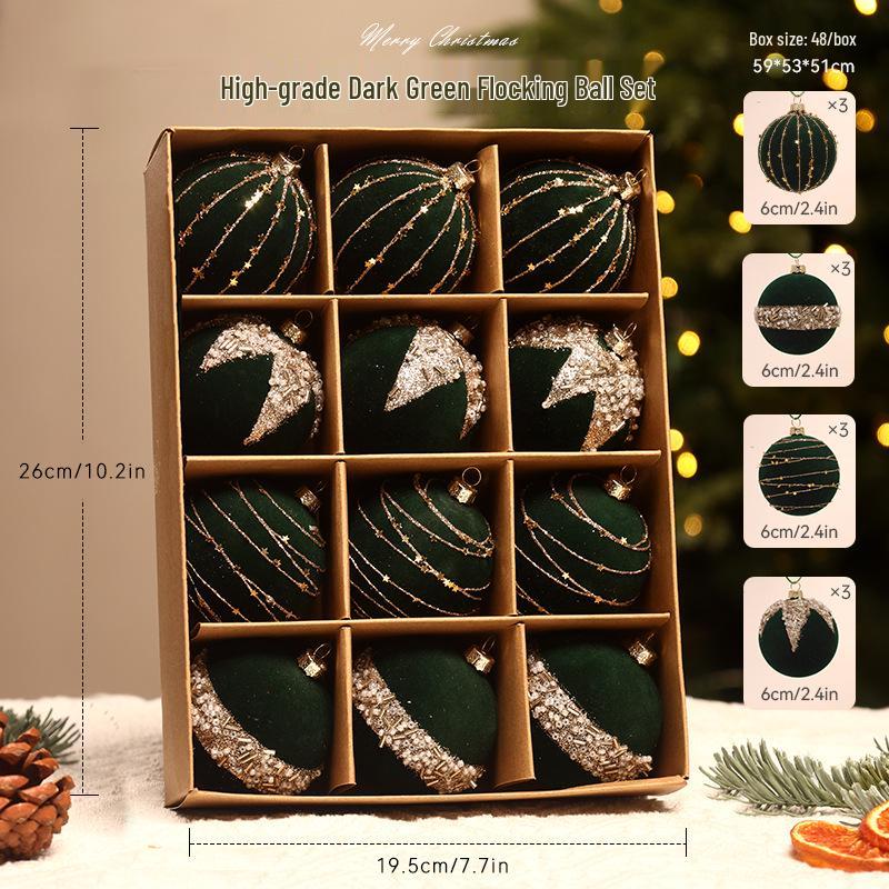 Burgundy Velvet Flocked Christmas Ornaments - 6CM Pack of 12 Balls