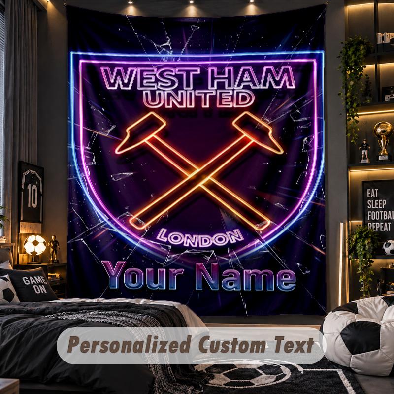 TapestryWest Ham United FC Custom Name Text Personalized Wall Hanging Tapestry Home Wall Decor