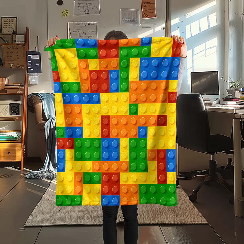 1 Stück Bauklötze Muster Flanell Decke, Hohe Qualität, Bequem für Alle Jahreszeiten, Heimdekoration, Wärme und Komfort, Perfekt für Weihnachtsgeschenke