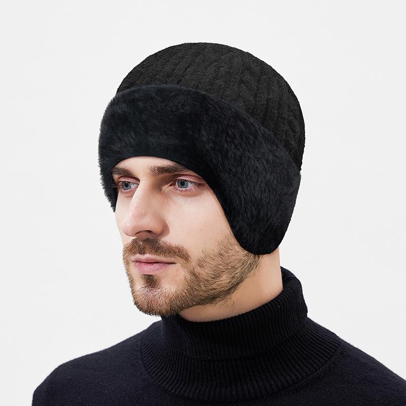 Zimowa Wełniana Gruba Ochrona Uszu Dzianinowa Czapka Męska Wełniana Ciepła Ochrona Szyi Wełniana Czapka