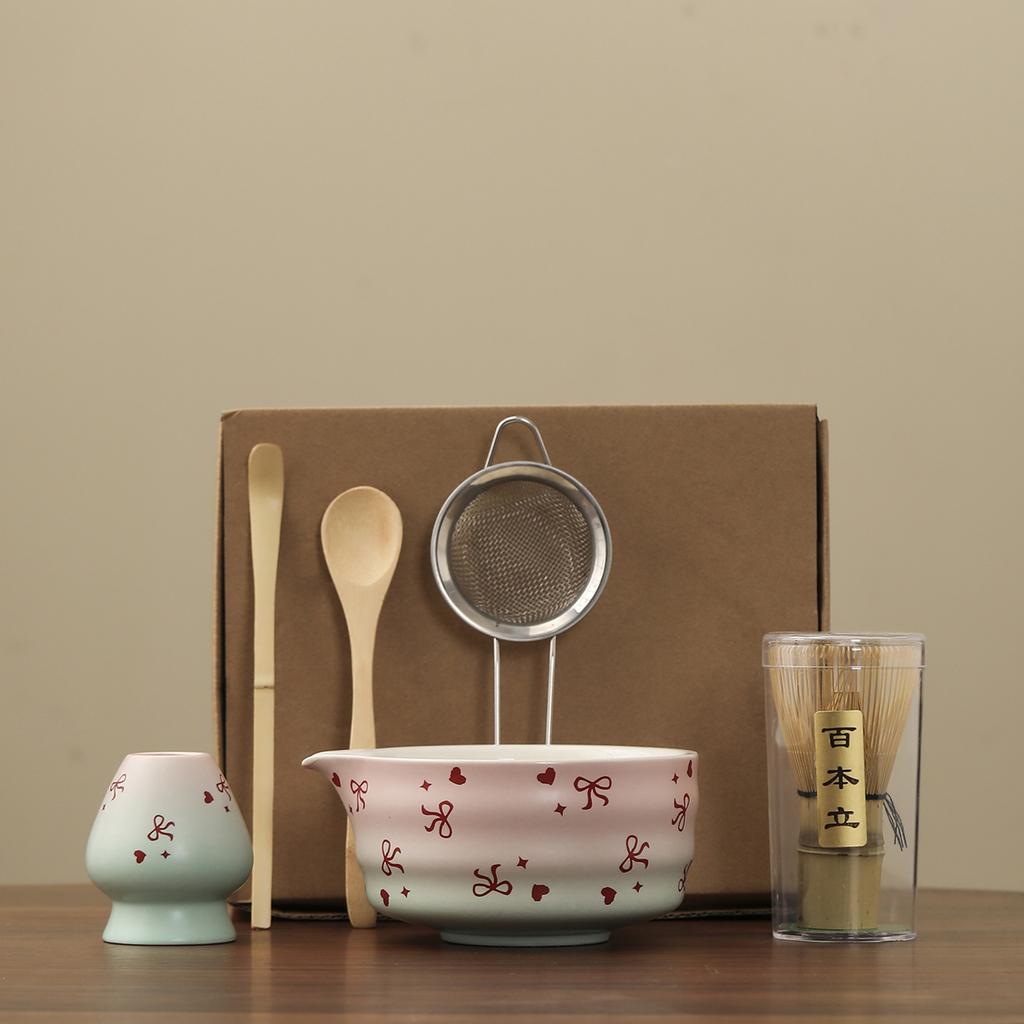 6-teiliges/Set Traditionelles Bambus Keramik Japanisches Matcha Tee-Set Matcha Schale Löffel Teezubereitungswerkzeuge Matcha Besen Set Zubehör Neu