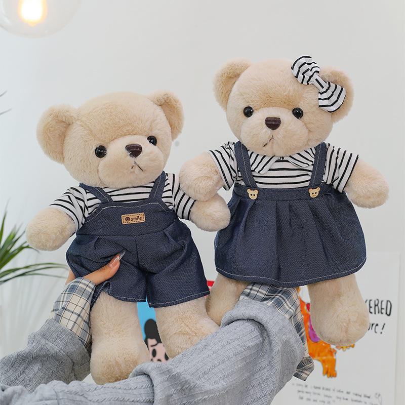 Denim Clothes Teddy Bear Large Couple Hug Bear Plush Toy Children's Companion Doll