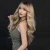 Attention To Ordering - Gradient Linen Gold Bangs Long Curly Hair Big Waves Wig Synthetic Rose Net Full Head Cover