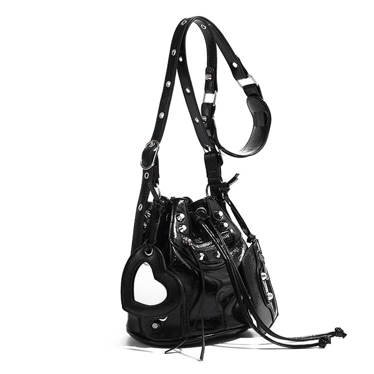 2024 Women's Summer Bucket Bag Set: Fashion Drawstring, Rivet Design, with Wide Shoulder Strap and Messenger Bag.