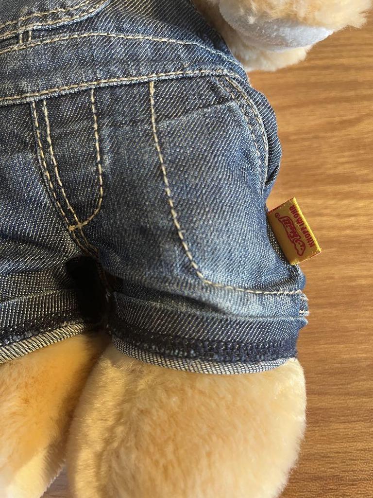 [USED] Steiff denim overalls and a stuffed Steiff teddy bear, Louis Bear.