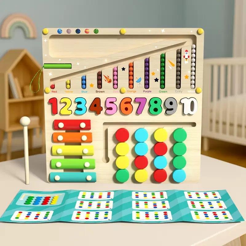 Children's Rotating Four-color Position Game Chess Gear Maze Shape Color Enlightenment Classification Wooden Toy