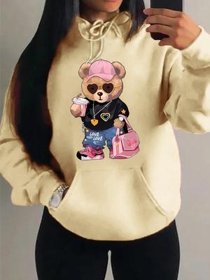 Wzór Cool Bear Sister Kreatywny Design Odzież Damska Kreatywność Polarowa Bluza z Kapturem Harajuku Kieszeń Pulowery Zabawna Jesienna Bluza