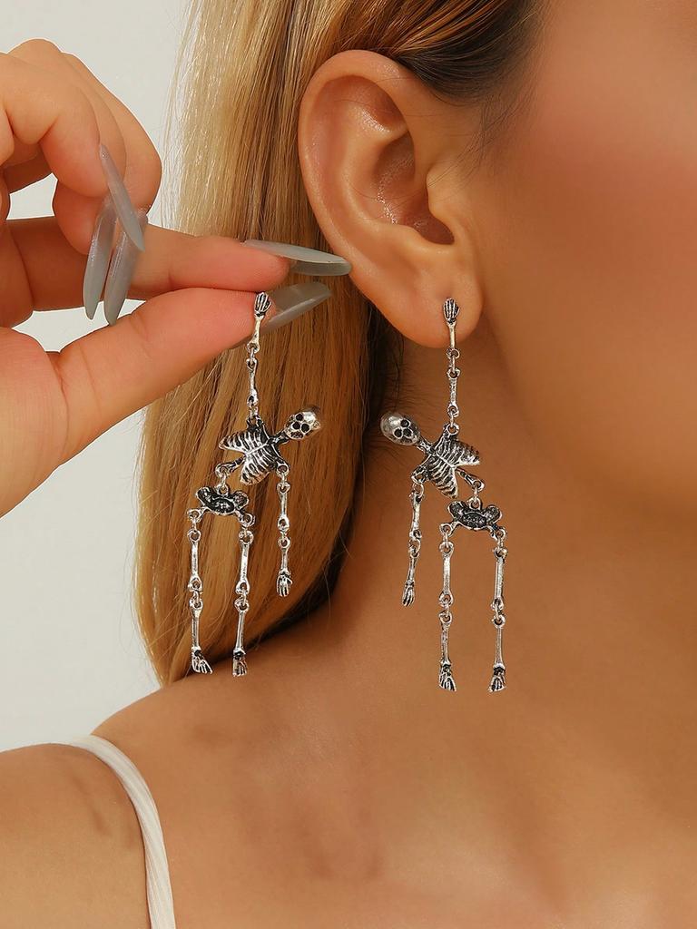 1 Pair Retro Gothic Halloween Skull Earrings Punk Street Fashion Jewelry