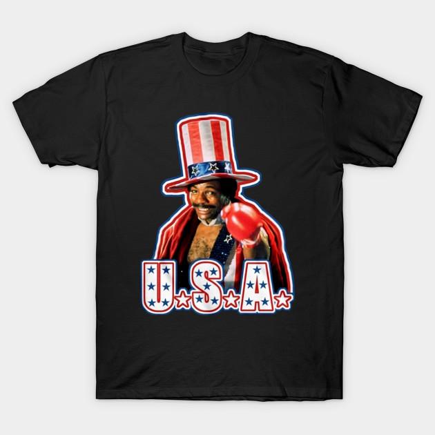 

Men Black Print T-shirt Retro Apollo Creed No-Cut Transfer Paper Print Cotton Tshirt L чорний