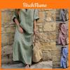 Art Vintage Cotton Linen Striped Long Dress With Loose Fit For Women