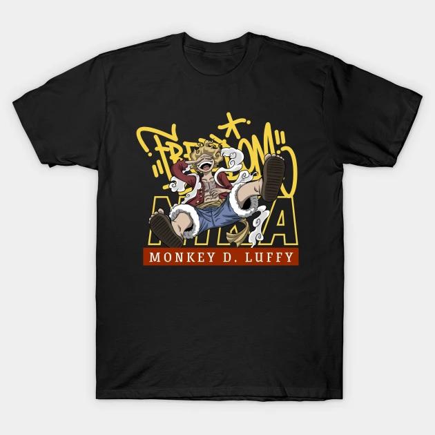 

Japanese Cartoon Cartoon ONE PIECE One Piece Two Yuan Short Sleeve Tshirt Male and Female Lovers Summer Lufei S
