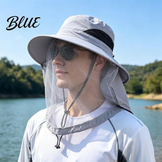 Summer Sun Hat Outdoor with Mosquito Head Net Neck Flap Breathable Men Women