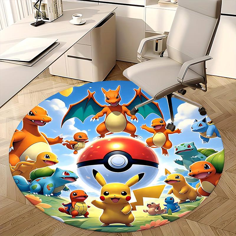 1pc Pokémon Pikachu & Friends Round Carpet - Anime Design Chair Mat, Office Gift, Seasonal Decor, Suitable for Home