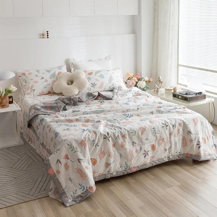 Cotton summer quilt air conditioner Xia Liang quilt pure cotton bed sheet4-piece set dormitory single summer thin quilt washable