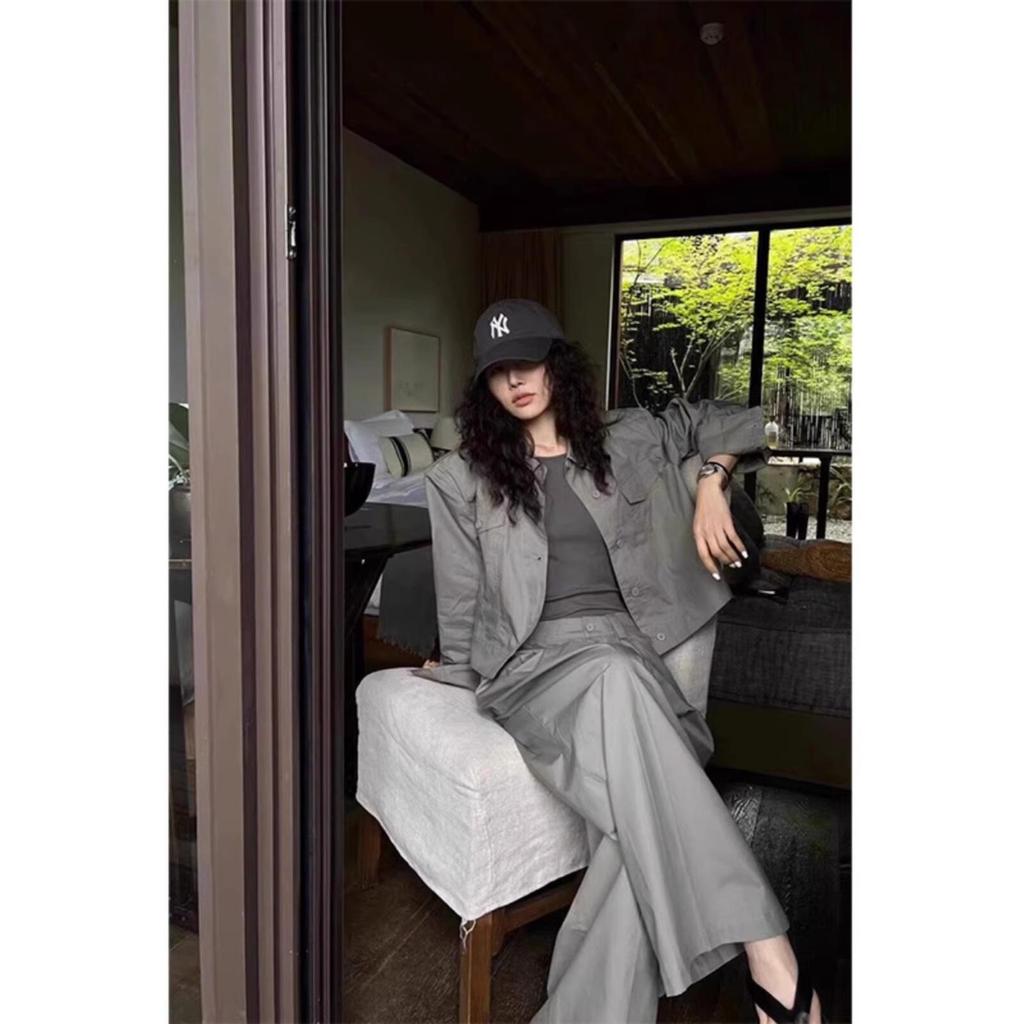 Women's Early Spring Retro Suit: Casual Street Style Short Sleeve Shirt & Wide Leg Pants Set