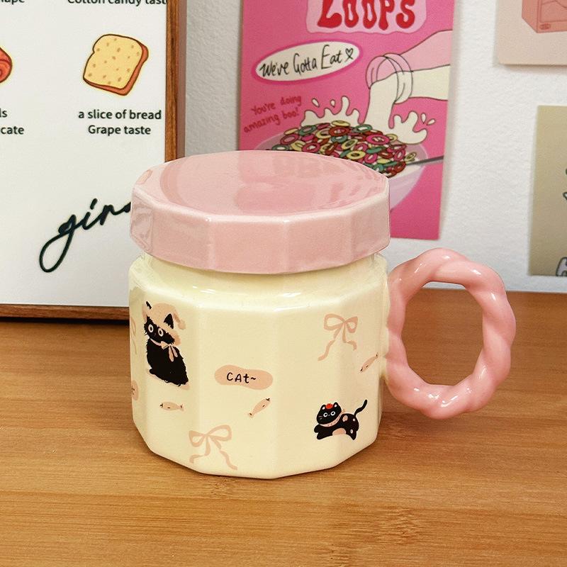 Birthday Gift Cup for Women Mug with Lid Creative Cartoon Ceramic Cup Souvenir Home Water Cup Coffee Cup Men