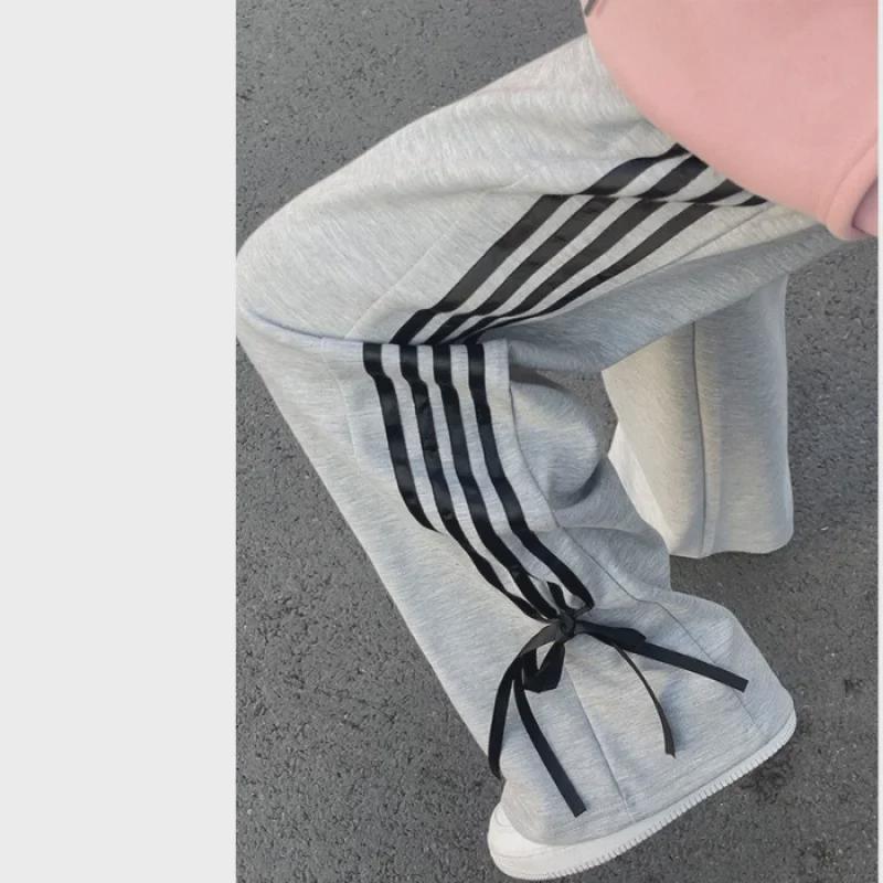 

Модні повсякденні штани прямого крою в чорну смужку 2024 року з бантом на стрічці XL