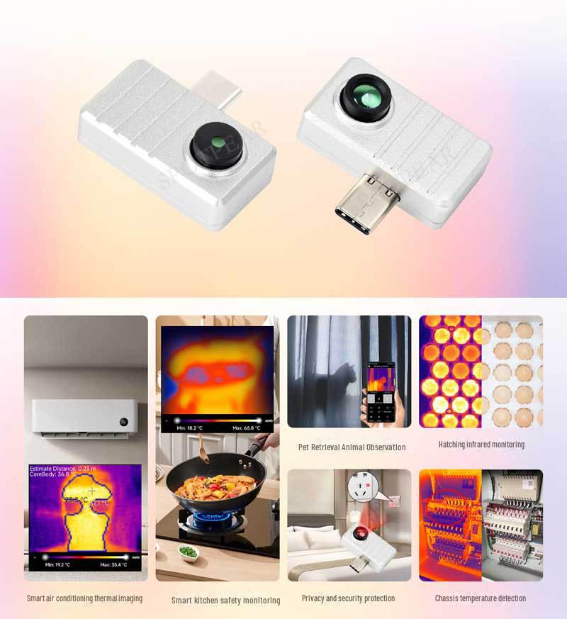 Cameră termică cu infraroșu USB de tip C cu câmp de 45°/90°, suport foto și video