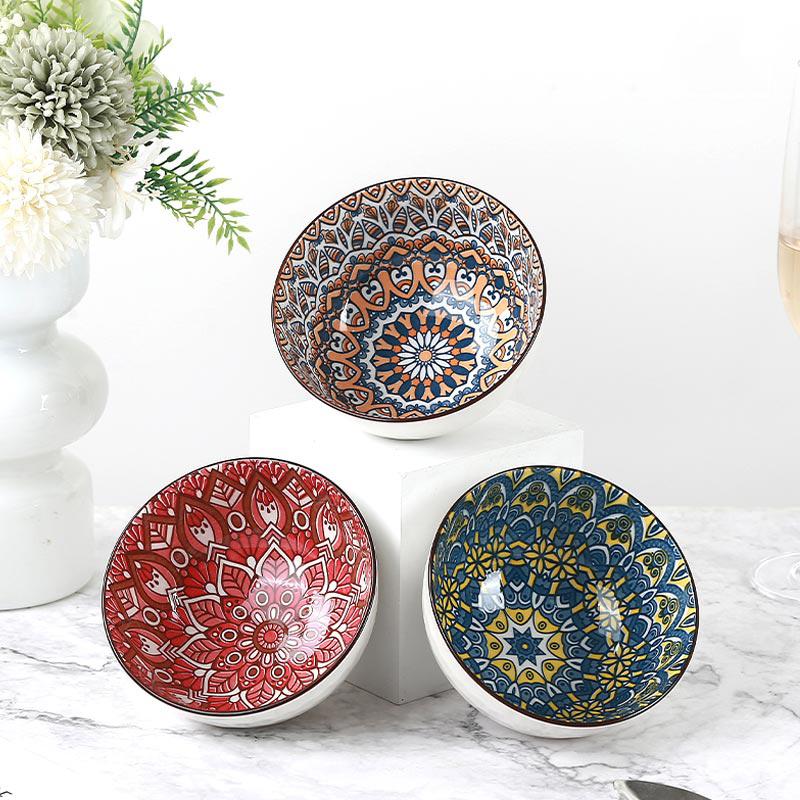 SHUNXIANG Cereal Bowls Set Bohemian Floral Ceramic Soup Bowls 4.5inch Colorful Bowls Set for Salad, Pasta, Rice, Oatmeal, Fruit
