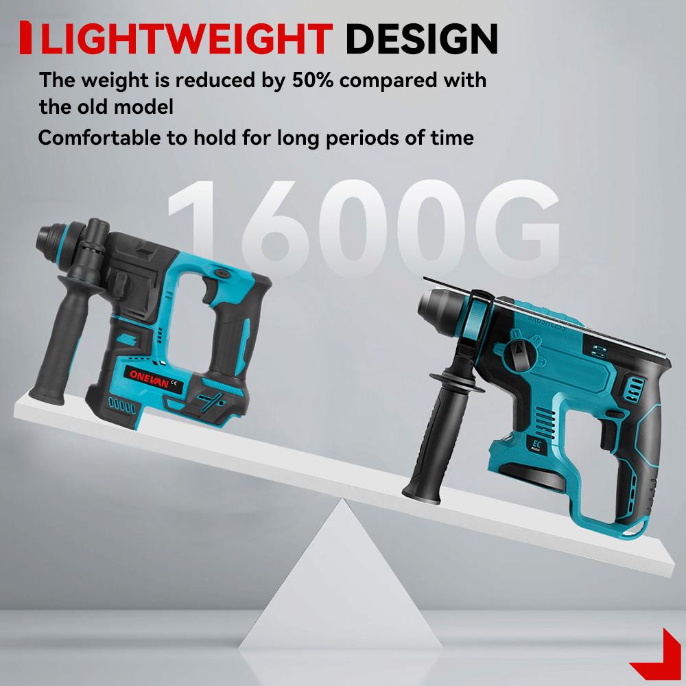 ONEVAN Bürstenloser Elektro-Schlagbohrhammer Tragbar 24MM Multifunktions-Akku-Bohrhammer-Werkzeug Für Makita 18V Akku Stift