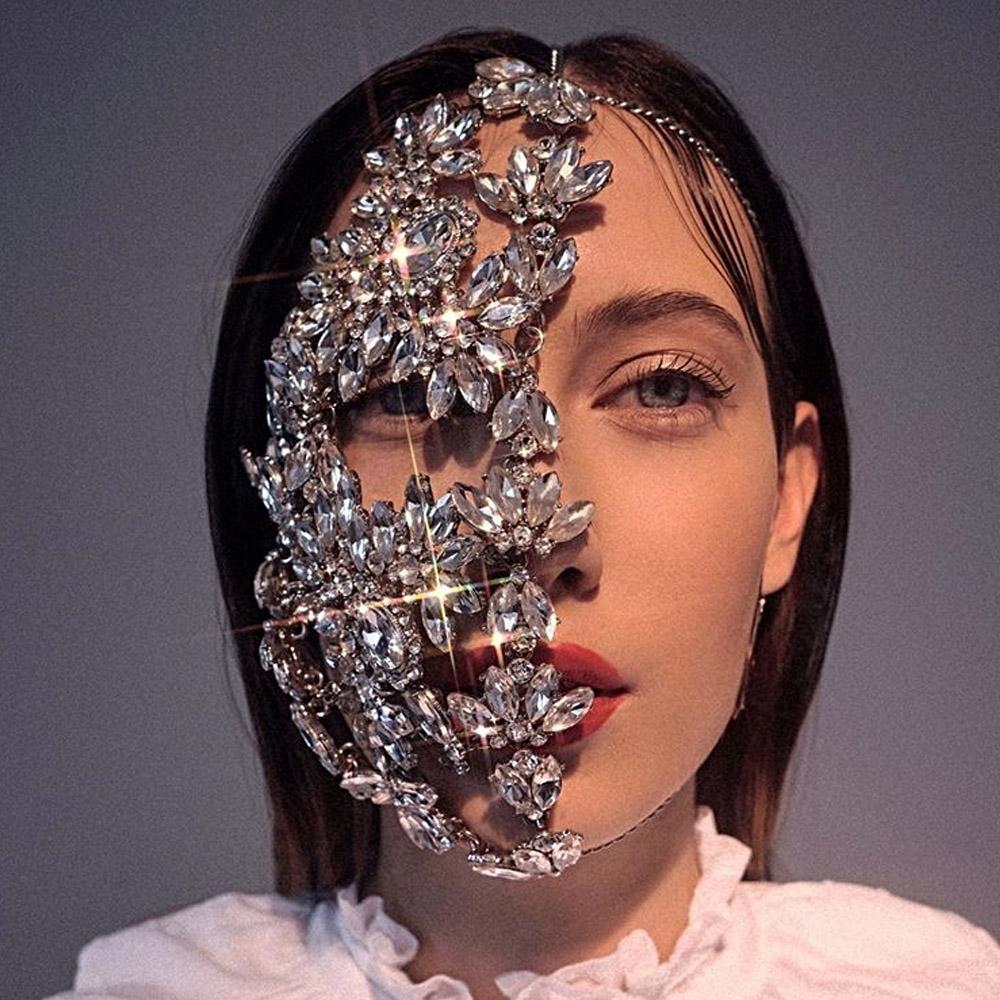 Handmade Crystal Half Face Jewelry Cosplay Party Props Girl Birthday Gift