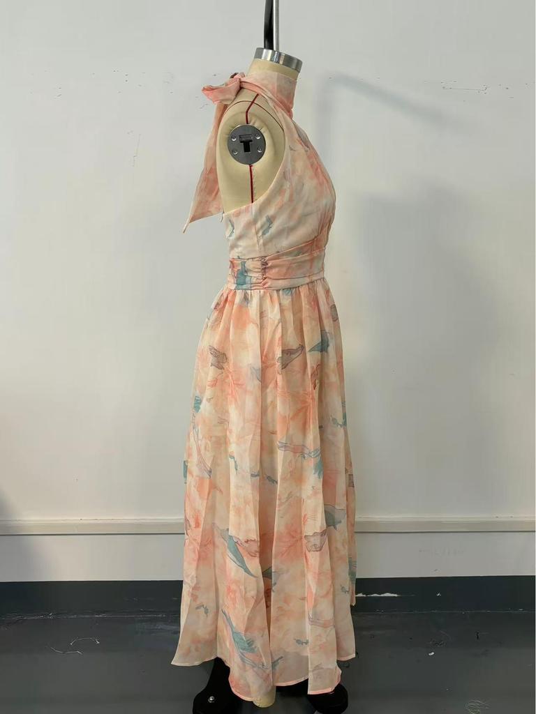 Vestido de Verano 2026 sin Mangas Estampado con Espalda Descubierta y Tirantes - Estilo Vacacional Europeo y Americano para Mujer