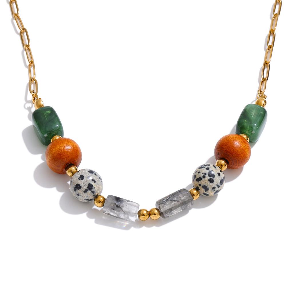 Yhpup New Arrival Handmade Jewelry 2026 Stainless Steel Natural Stone Resin Wood Beads Chain Popular Charm Collar Jewelry Gift