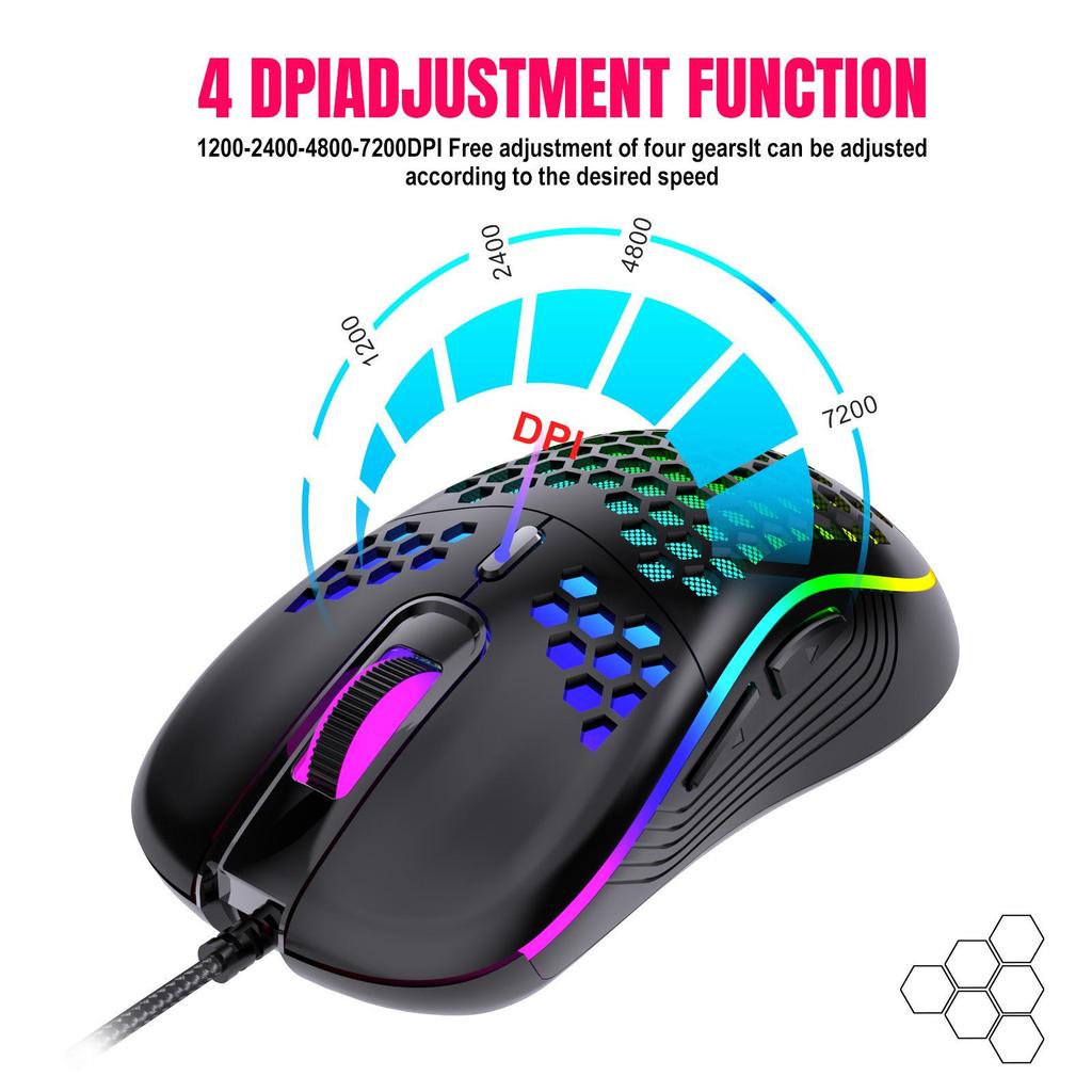 Ergonomic RGB Wired Lightweight Gaming Mouse with Hollow Design
