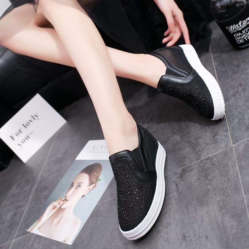 

Платформа Клин Кроссовки Обувь Натуральная Кожа Блестящие Слипоны Весна Осень Женские Модные Кроссовки 34 чёрный